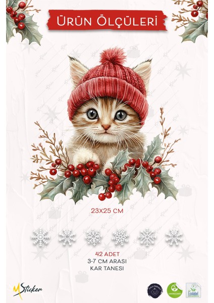 Sevimli Kedi & Kar Taneleri Cam Süsü – Çift Taraflı Baskı %100 Net Görünüm - Yılbaşını Bekleyen Kedi indirimleri