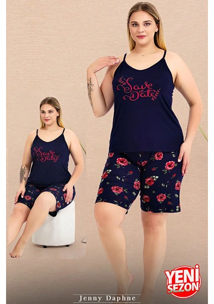 Lady Büyük Beden Çiçek Desenli Şort Ince Askılı Şortlu Pijama Takımı modelleri