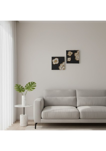 Altın ve Siyah Renkli Soyut Doku Tablo Seti (2'li) fiyatları