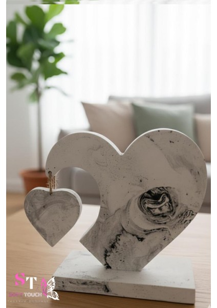 Soft Dekortif Kalp Obje Mermer Desen