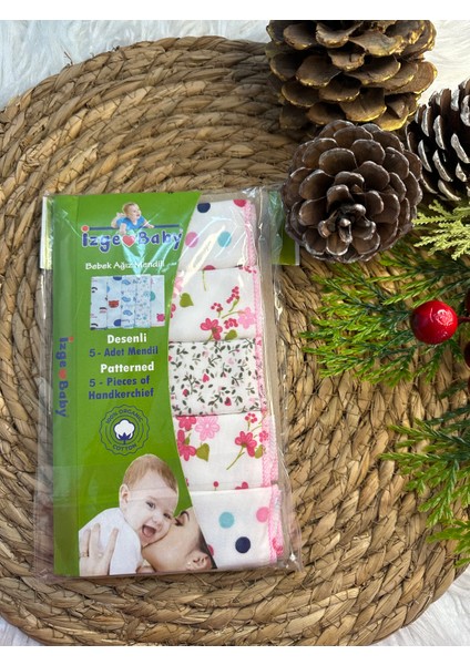Izge Baby 5'li Desenli Ağız Silme Mendili %100 Pamuklu