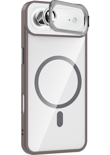 iPhone 17 Air Kılıf Standlı ve Kamera Lens Hediyeli M-Safe Şarj Özellikli Zore Etro Kapak - Turuncu