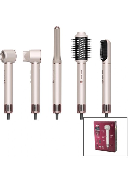 Rose Gold Air Brush 5in1=bukle-Hacimle-Düzleştir-2-Fırça Saç Kurutma - Şekil Makinesi 1300W3-KDM.HIZ - Derece SHD-1729 (4887)