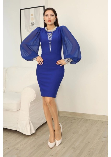 Inci Süsleme Detaylı Midi Abiye Elbise 2335-SAKS indirimleri