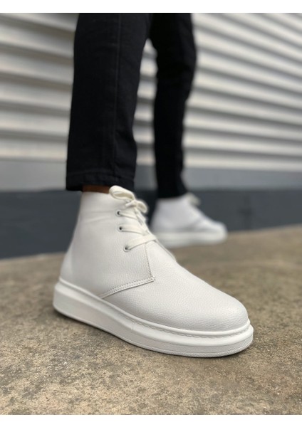 JY207 Oslo Bağcıklı Ortopedik Taban Cilt Erkek Spor Bot Cbt - Beyaz