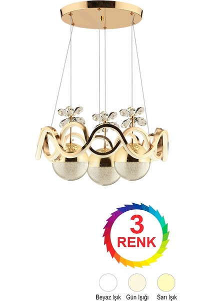 Alyans Gold Renkli 3'lü Toplu 3 Renk Kumandalı Modern Ledli Avize