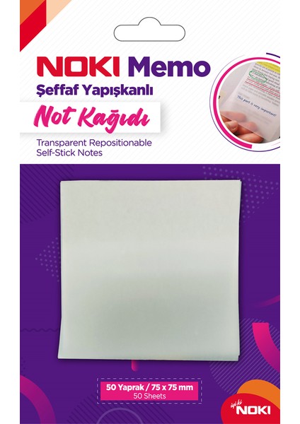 Noki Yapışkanlı Not Kağıdı Memo 50 Yp 75X75 Şeffaf 12300--12 Li
