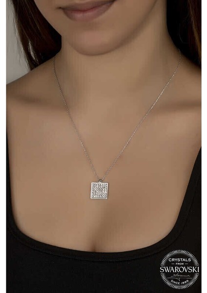 Ucarticaret Swarovski Crystal Taşlı Kare Gümüş Kadın Kolye