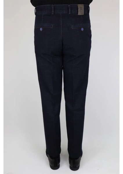Fistan Store Erkek Koyu Lacivert Rahat Kalıp Yandan Cepli Boru Paça Battal Kışlık Keten Pantolon fırsatları