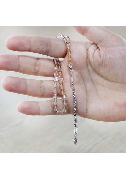 Ateş Kehribar Tesbih - Kararmaz Metal Püsküllü - Mini Boy - Şeffaf Beyaz Renk - Kapsül Kesim fırsatları