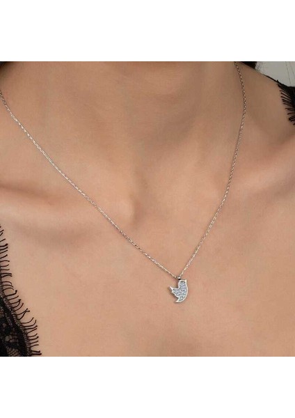 Ucarticaret Swarovski Taşlı Gümüş Kuş Bayan Kolye