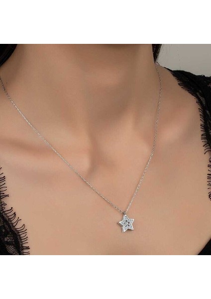 Ucarticaret Swarovski Taşlı Gümüş Yıldız Bayan Kolye