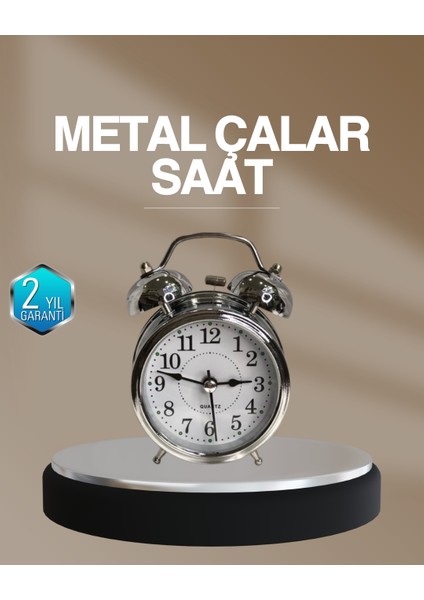 Mtxdpn Dekoratif Yuvarlak Gümüş Sessiz Işıklı Masa Üstü Çalar Saat Alarmlı ve Şık Tasarım