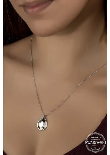 Ucarticaret Swarovski Crystal Taşlı Damla Gümüş Kadın Kolye