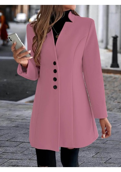 Kadın Uzun Kollu Kırlangıç Yaka Önden Düğmeli Kısa Kaşe Kaban fiyatları