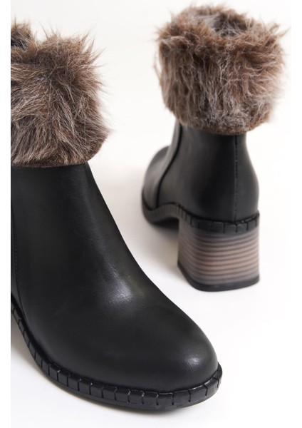Inka Fermuarlı Ortopedik Taban Suya ve Soğuğa Dayanıklı Tüylü Topuklu Kadın Bot St Siyah fiyatları
