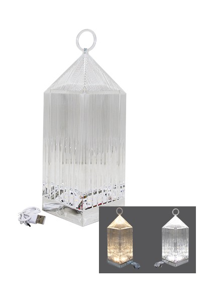 Piramit Kristal 3 Renk LED Dokunmatik USB Şarjlı Masa Lambası (5361)