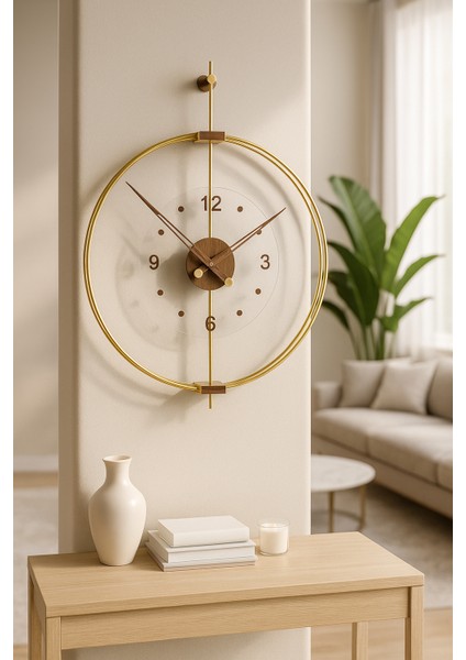 Xl Boy Rosa Gold/ceviz Premium – Çift Çemberli Lüks Büyük Sessiz Duvar Saati, 60X75 cm ✨