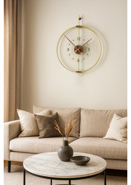 Xl Boy Rosa Gold/ceviz Premium – Çift Çemberli Lüks Büyük Sessiz Duvar Saati, 60X75 cm ✨