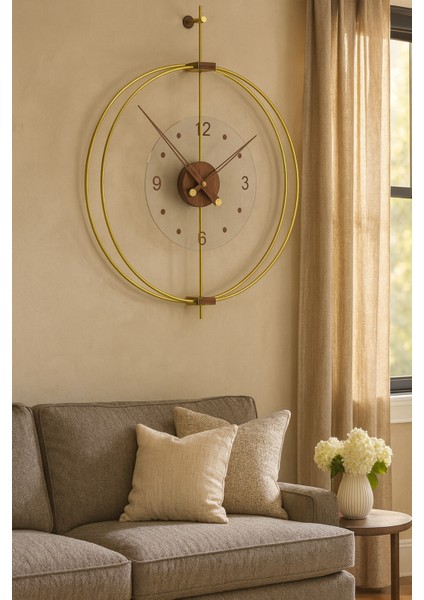 Xl Boy Rosa Gold/ceviz Premium – Çift Çemberli Lüks Büyük Sessiz Duvar Saati, 60X75 cm ✨