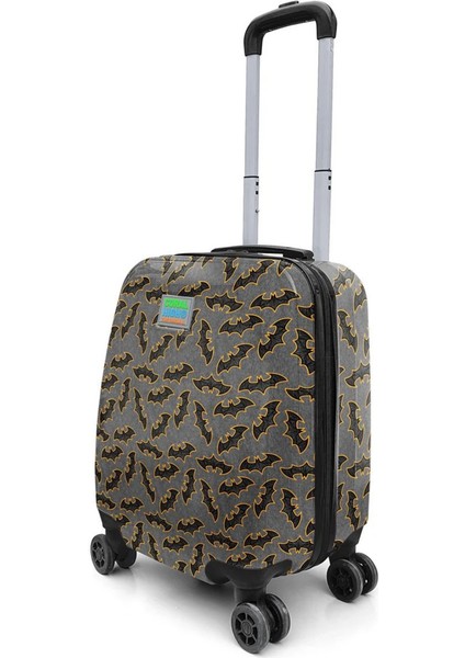 Koyu Gri Hardal Yarasa Desenli Çocuk Valizi