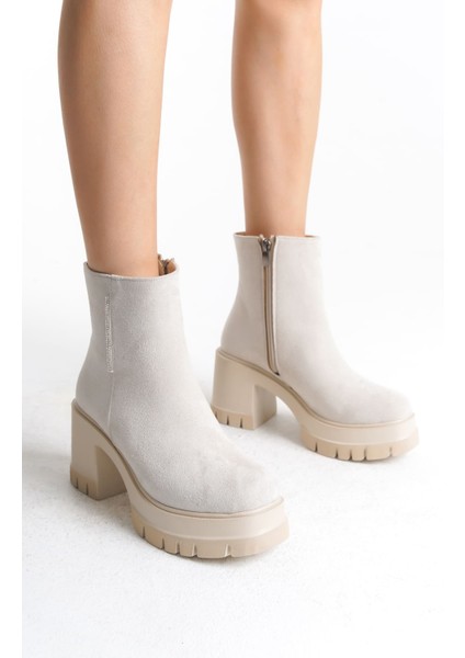 Natalıa Fermuarlı Ortopedik Taban Suya ve Soğuğa Dayanıklı Kalın Topuklu Süet Kadın Bot Kt Krem fiyatları