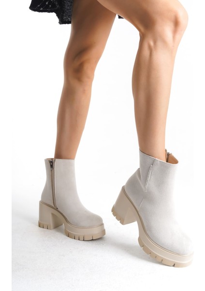 Natalıa Fermuarlı Ortopedik Taban Suya ve Soğuğa Dayanıklı Kalın Topuklu Süet Kadın Bot Kt Krem fırsatları