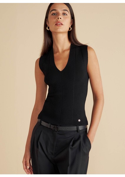 V Yaka Standart Siyah Kadın Kazak Derin V Yaka Rayon Triko Bluz fiyatları