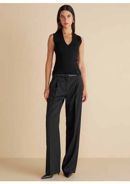 V Yaka Standart Siyah Kadın Kazak Derin V Yaka Rayon Triko Bluz modelleri