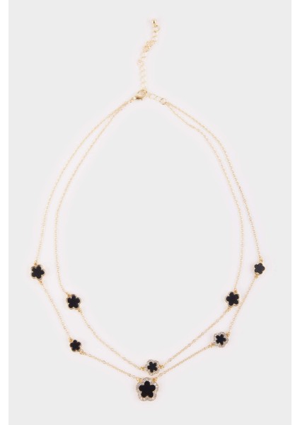 Kadın 2'li Siyah Yonca Detaylı Kolye G1272AXNS