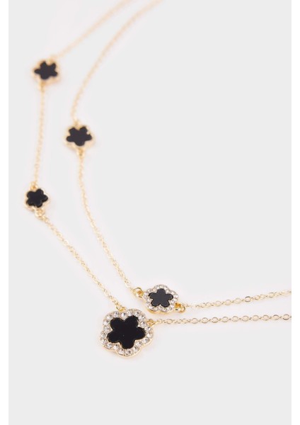 Kadın 2'li Siyah Yonca Detaylı Kolye G1272AXNS fiyatları