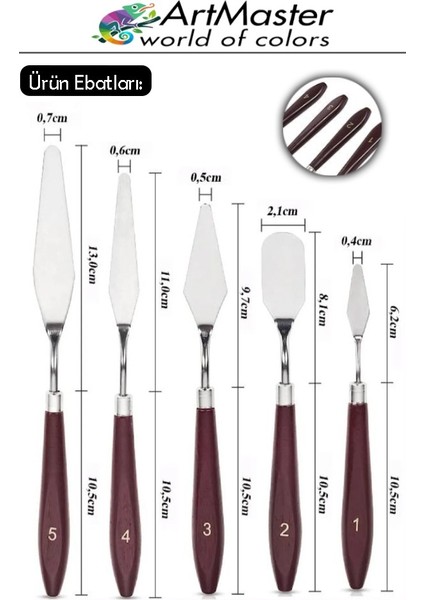 Çelik Boyama Spatülü 5 Li Spatül Resim ve Heykel Çelik Spatula Esnek Çelik Palet Bıçağı Pasta Spatulası 1 Paket fırsatları