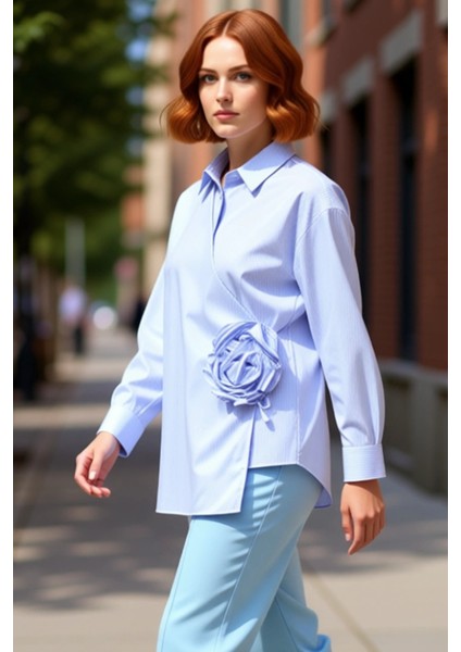 Kadın Için Çizgili Wrap Gömlek Gül Detaylı Fonksiyonel Dayanıklı Kaliteli Konforlu Estetik indirimleri