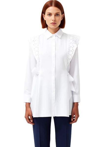 Kadın Brodeli Dokuma Gömlek Zarif Detaylarla Zenginleştirilmiş Günlük Şıklık Fonksiyonel Şık