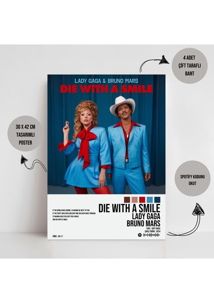 Lady Gaga Bruno Mars - Die With A Smile Spotify Çerçeveli - Çerçevesiz Poster Tablo fiyatları