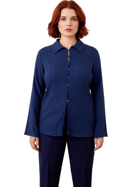 Dokulu Dokuma Gömlek Bele Oturan Kalıbı Uzun Kolları Şık Bir Görünüm Kadın Giyim Koleksiyonu fırsatları