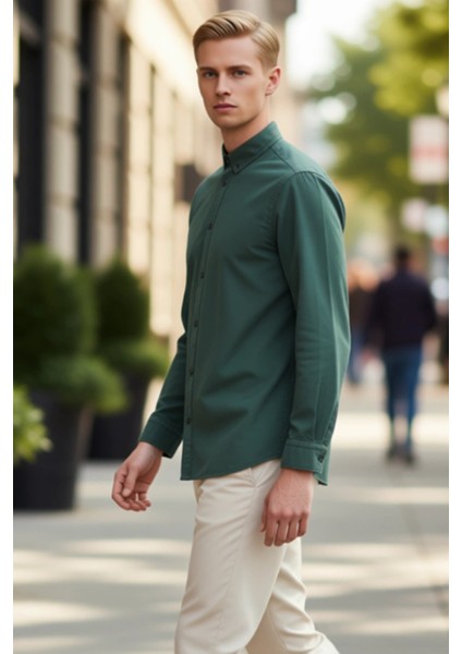 Unisex Regular Fit Pamuklu Keten Görünümlü Uzun Kollu Gömlek Gündelik Şıklık Sunar Estetik