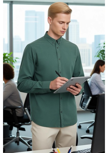 Unisex Regular Fit Pamuklu Keten Görünümlü Uzun Kollu Gömlek Gündelik Şıklık Sunar Estetik modelleri