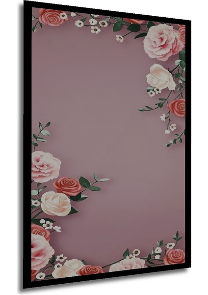 Baharın Incisi Pembe Gül Buketi Sulu Boya Görünümlü Ahşap Dekoratif Tablo Dikdörtgen Tablo