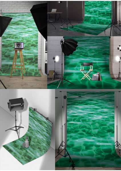 Zümrüt Su Vinil Backdrop – Dalgalı Su Yansımalı Fotoğraf Arka Planı (80×120 Cm)