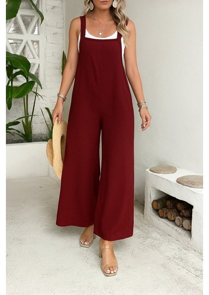 Kadın Askılı Yandan Fermuarlı Geniş Paçalı Valencia Tulum