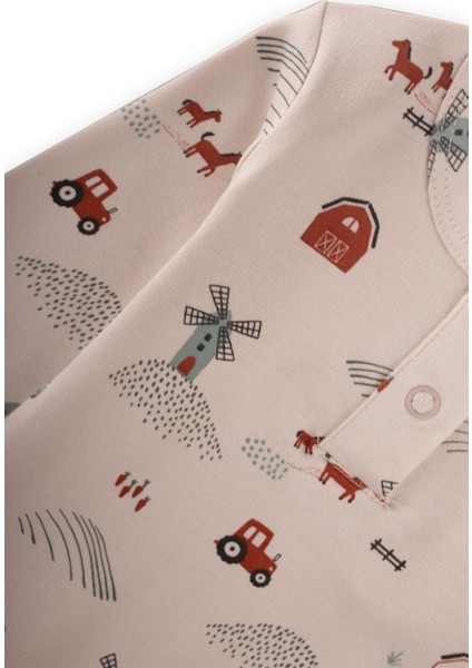 Çiftlik Desenli Zıbın Takım 0-3 Yaş Bej modelleri