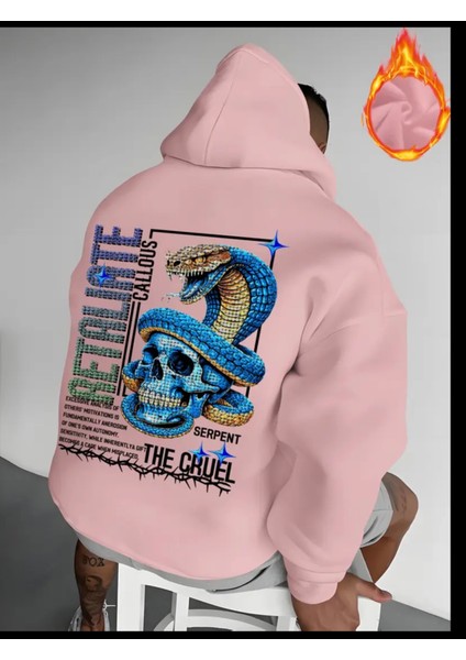 Büyük Beden Özel Tasarım Kapüşonlu Blue Kobra Sırt Baskılı %100 Pamuk Erkek Sweatshırt