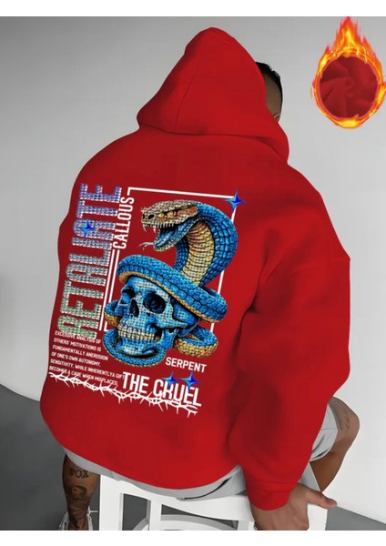 Büyük Beden Özel Tasarım Kapüşonlu Blue Kobra Sırt Baskılı %100 Pamuk Erkek Sweatshırt