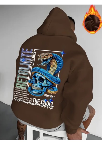 Büyük Beden Özel Tasarım Kapüşonlu Blue Kobra Sırt Baskılı %100 Pamuk Erkek Sweatshırt