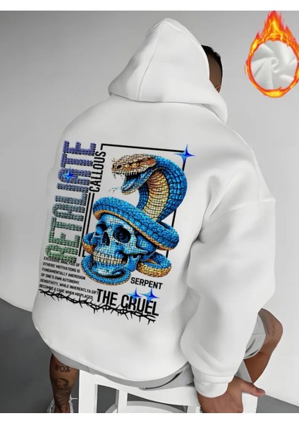 Büyük Beden Özel Tasarım Kapüşonlu Blue Kobra Sırt Baskılı %100 Pamuk Erkek Sweatshırt