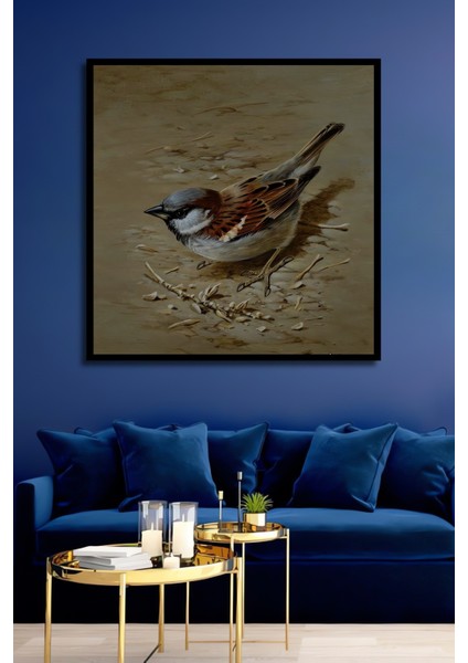 Sıradışı Çizimli Serçe Yağlı Boya Görünümlü Ahşap Dekoratif Tablo Dikdörtgen Tablo fiyatları