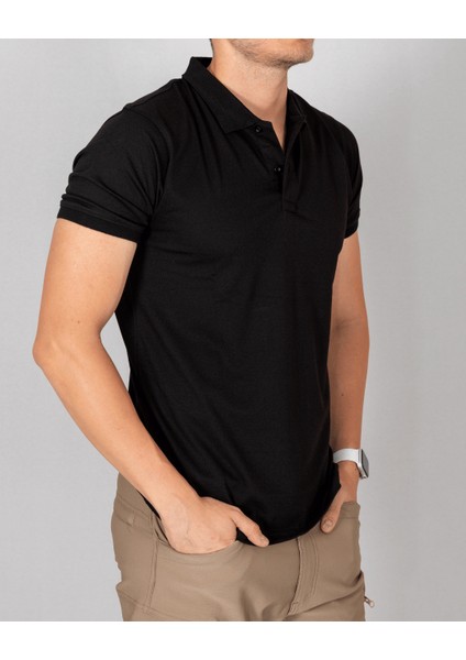 Erkek Siyah Slim Fit Polo Yaka T-Shirt