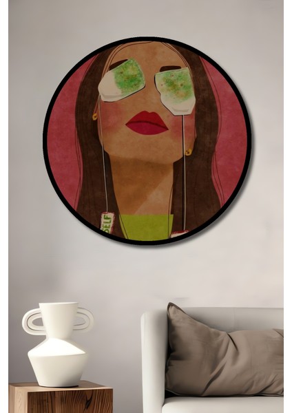 El Yapımı Tarzda Çay Poşetli Kadın Portresi Ahşap Dekoratif Tablo Yuvarlak Tablo fiyatları
