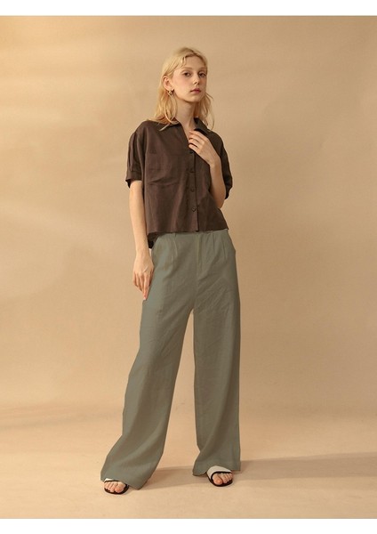 Düğmeli Kadın Keten Pantolon indirimleri